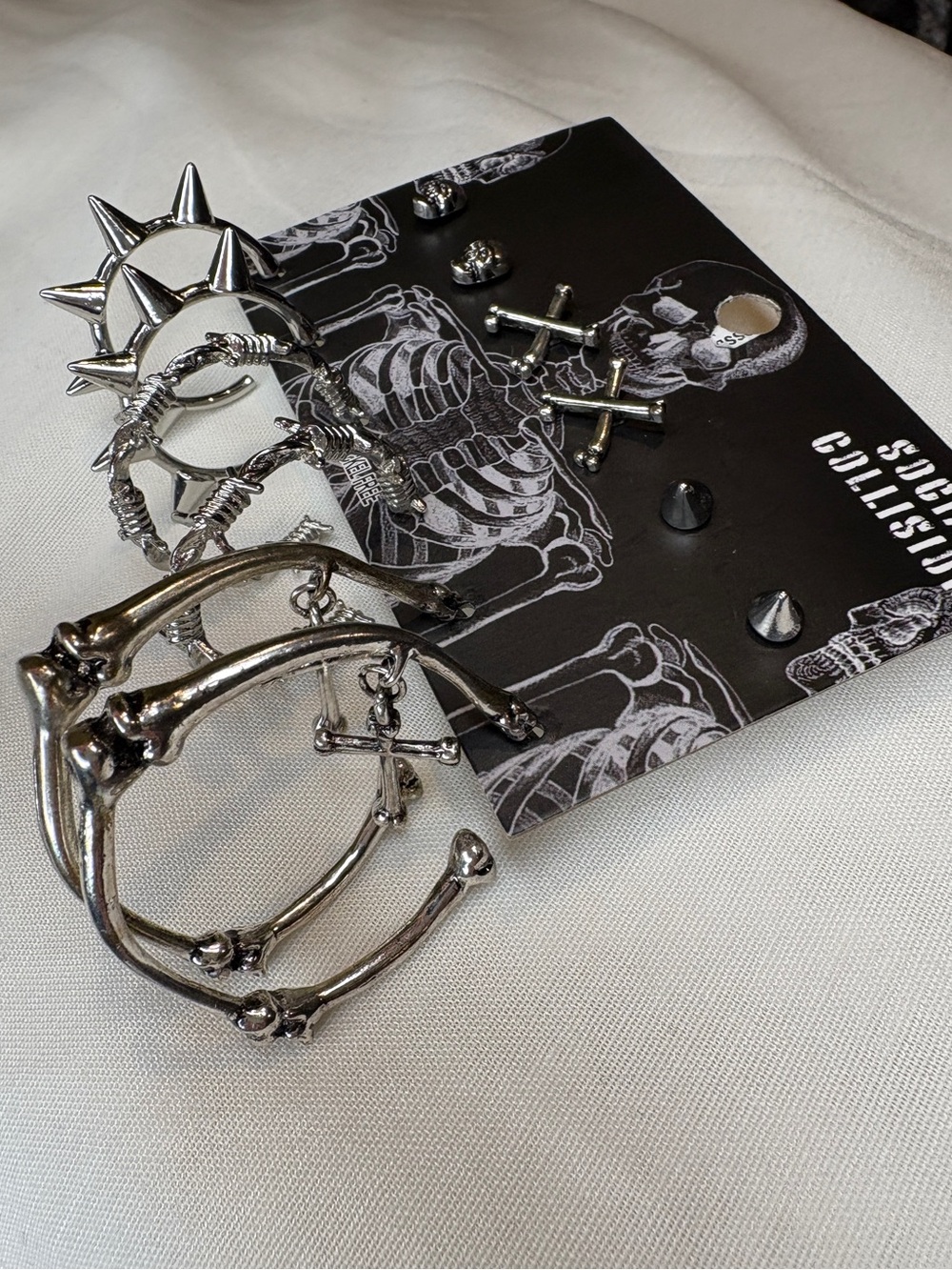 Social Collision NWT Silver Alt Goth Skull & Bone Earrings Set